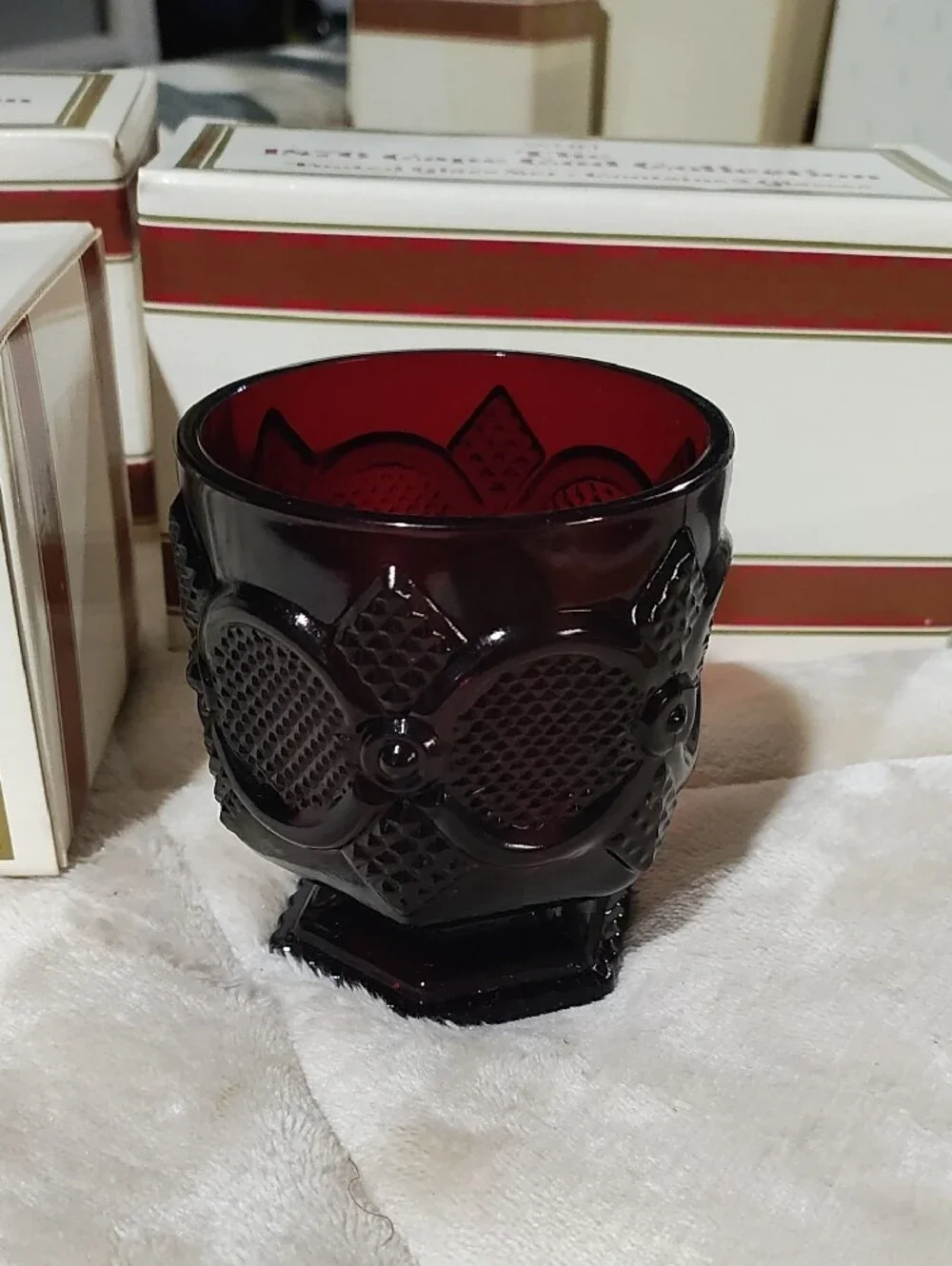 6 Glasses/ 3 Sets Avon 1876 Cape Cod Collection Deep Ruby Red Footed Glass
